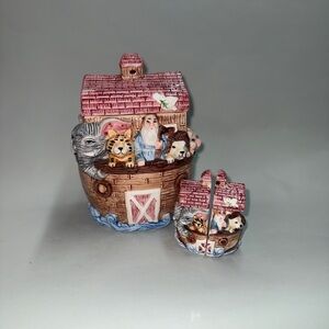 Vintage Noah's Ark Ceramic Cookie Jar and Salt Shaker Set